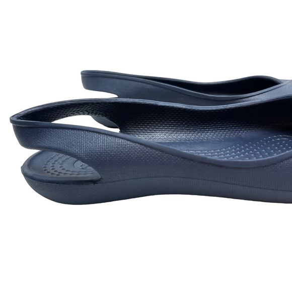CROCS Navy Blue Slip On Peep Toe Slingback Waterproof Flats Casual Shoes sz 5 - Picture 3 of 16